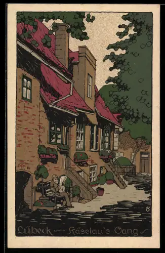 Steindruck-AK Lübeck, Käselau`s Gang