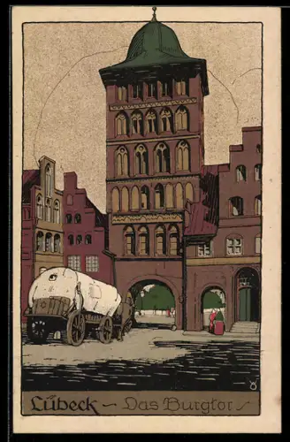 Steindruck-AK Lübeck, Burgtor