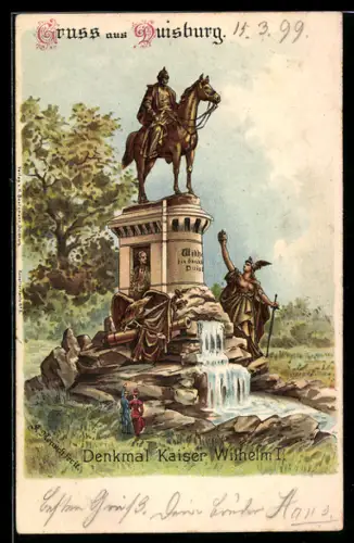 Lithographie Duisburg, Denkmal Kaiser Wilhelm I