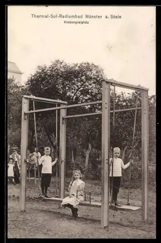 AK Münster a. Stein, Thermal-Sol-Radiumbad, Kinderspielplatz