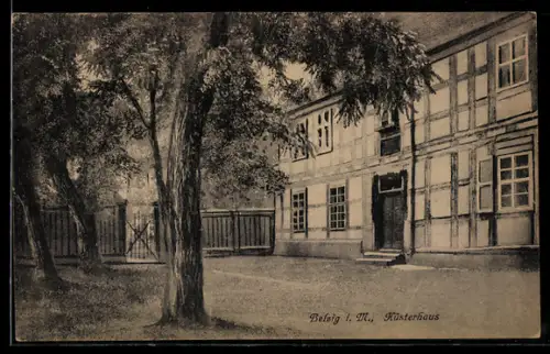 AK Belzig i. M., Küsterhaus, Aussenansicht mit Bäumen