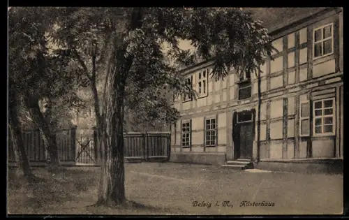 AK Belzig i. M., Küsterhaus in der Aussenansicht mit Bäumen