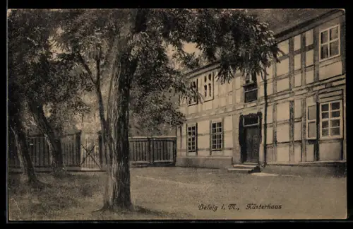 AK Belzig i. M., Küsterhaus in der Aussenansicht mit Bäumen