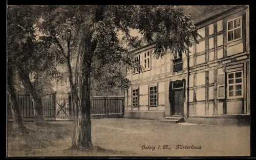 AK Belzig i. M., Küsterhaus in der Aussenansicht mit Bäumen
