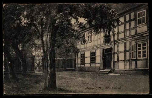 AK Belzig i. M., Küsterhaus in der Aussenansicht mit Bäumen