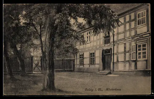 AK Belzig i. M., Küsterhaus in der Aussenansicht mit Bäumen