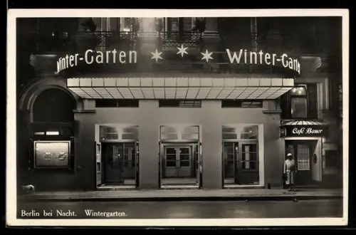 AK Berlin, Partie vor dem Wintergarten bei Nacht