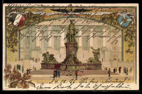 Lithographie Berlin-Tiergarten, Bismarck-Denkmal in schönem Rahmen