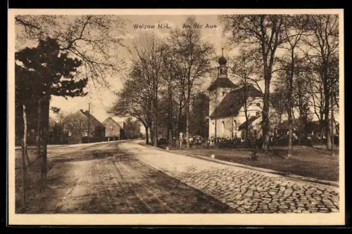 AK Welzow /N.-L., Partie an der Aue mit Kirche