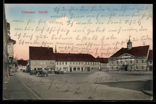 AK Ortrand, Partie am Markt mit Ratskeller