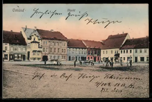 AK Ortrand, Partie am Markt mit Hotel Deutsches Haus