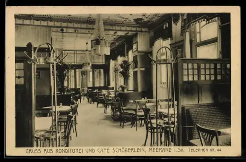 AK Meerane i. Sa., Konditorei und cafe Schöberlein, Innenansicht