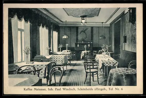 AK Schönheide i. Erzgeb., Cafe Meissner, Innenansicht