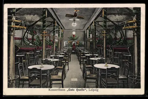 AK Leipzig, Gasthaus Gute Quelle, Innenansicht