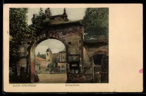 AK Klein Machnow, Blick durch Tor auf das Schloss-Portal