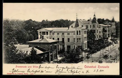 AK Ostseebad Zinnowitz, Promenade und Villen