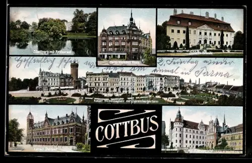 AK Cottbus, Hotel Weisses Ross, Stadtpark mit Restaurant, Schloss Branitz