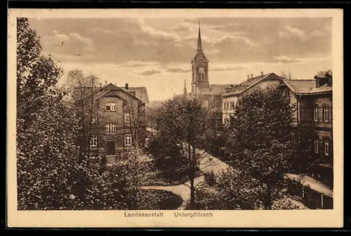 AK Untergöltzsch, Landesanstalt mit Strassenpartie
