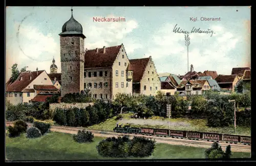 AK Neckarsulm, Kgl. Oberamt mit Eisenbahn