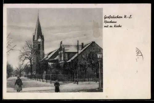AK Grossräschen /N.-L., Pfarrhaus mit ev. Kirche