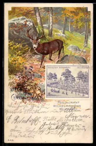 Künstler-AK Berlin, Restaurant Wilhelmshöhe, Inh. F. Katzorke, Partie aus dem Grunewald