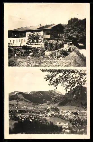 AK Ruhpolding /Obb., Erholungshaus Marienheim, Ortsansicht gegen die Berge