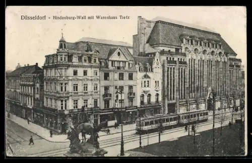 AK Düsseldorf, Hindenburg-Wall mit Warenhaus Tietz