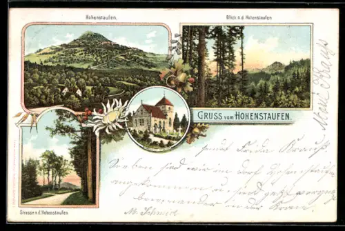 Lithographie Göppingen, Hohenstaufen, Kirche