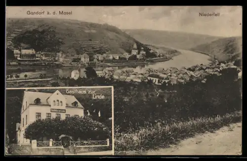 AK Gondorf, Totalansicht mit Niederfell, Gasthaus zur Linde
