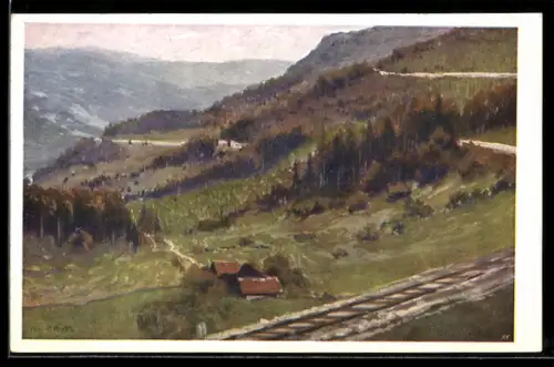 Künstler-AK Karl Ludwig Prinz: Winterbach, Bahnserpentinen