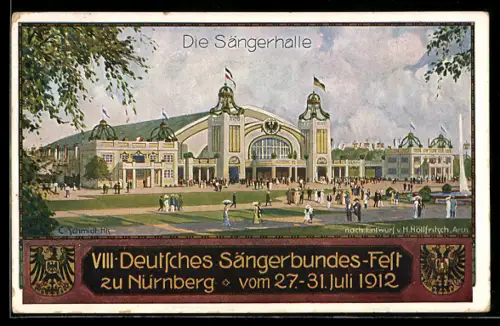 AK Nürnberg, VIII. Deutsches Sängerbundes-Fest 1912, Die Sängerhalle, Wappen
