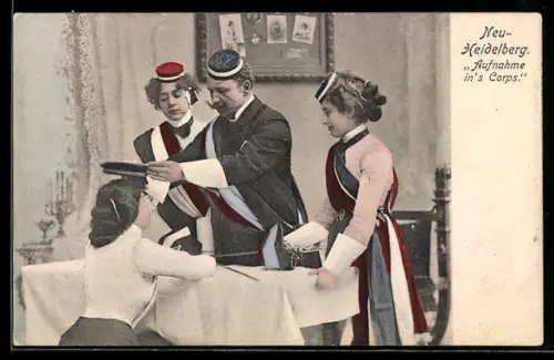 AK Neu-Heidelberg, Aufnahme in`s Corps, studentische Szene