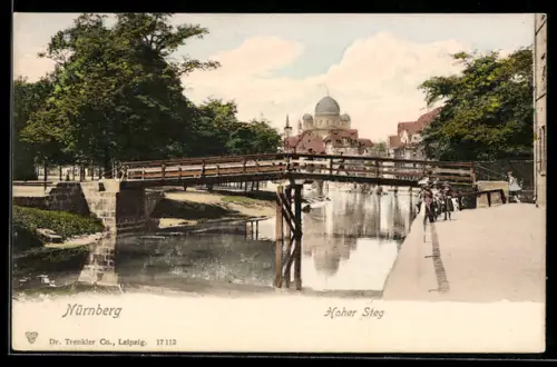 AK Nürnberg, Hoher Steg mit Brücke, Synagoge