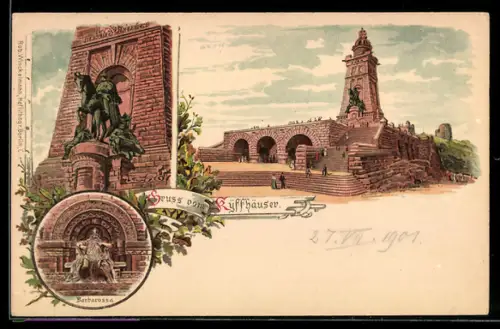 Lithographie Kyffhäuser, Motiv mit Barbarossa