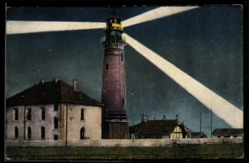 AK Helgoland, Leuchtturm bei Nacht
