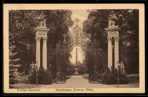 AK Potsdam, Haupteingang von Sanssouci, Eisernes Gitter