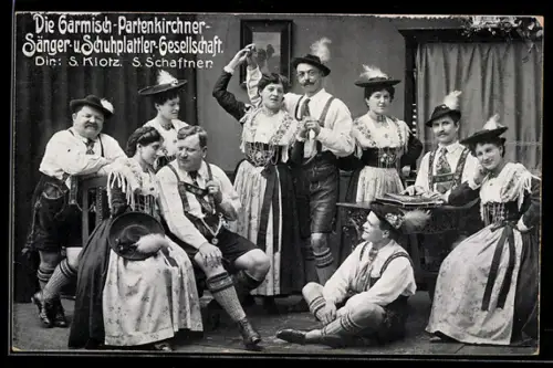 AK die Garmisch-Partenkirchner-Sänger- u. Schuhplattler-Gesellschaft, Dir. S. Klotz & S. Schaftner, Zither
