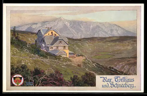 Künstler-AK Thörlhaus, Partie mit Rax und Schneeberg, Deutscher Schulverein