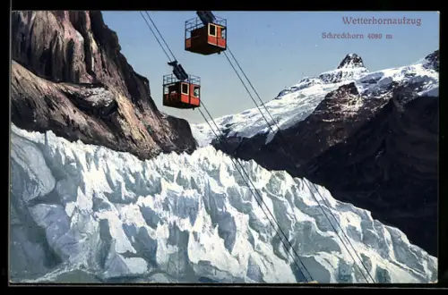 AK Grindelwald, Wetterhornaufzug, Seilbahn über dem Gletscher mit Schreckhorn