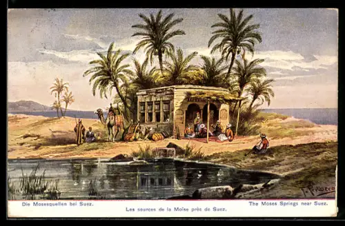 Künstler-AK Suez, Die Mosesquellen