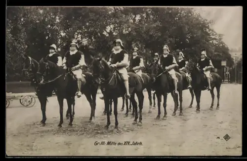 AK Wien, Kaiser Huldigungs Festzug zum Jubiläum 1848-1908, Gruppe III Mitte des XIV. Jahrhunderts