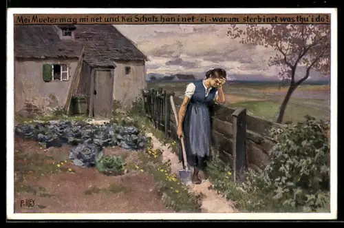 Künstler-AK P. Hey, Volksliederkarte Nr. 93: Mei Mueter mag mi net