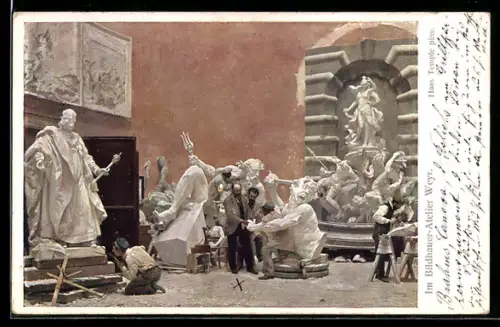 Künstler-AK Im Bildhauer-Atelier von Weyr