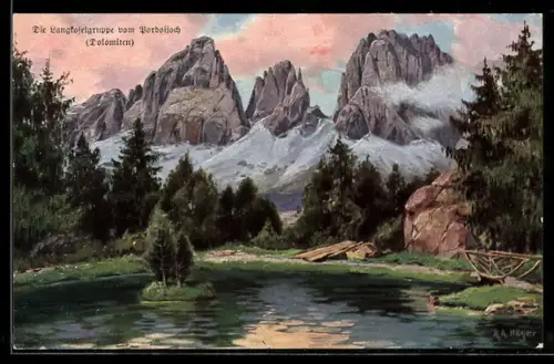 Künstler-AK Rud.A. Höger: Berglandschaft bei Sonnenuntergang