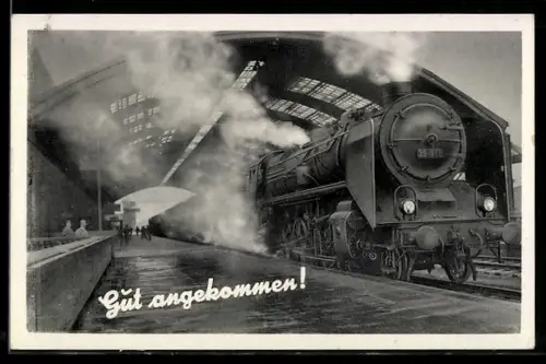 AK Gut angekommen!, Eisenbahn hält am Bahnhof