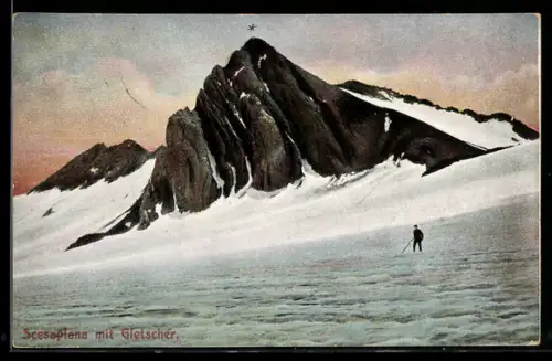 AK Scesaplana, Ortsansicht mit Gletscher, Bergsteiger