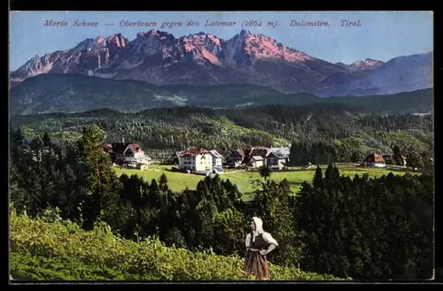 AK Oberbozen, Maria Schnee, Ortsansicht gegen den Latemar