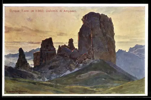 Künstler-AK Edward Harrison Compton: Cortina d`Ampezzo, Cinque Torri