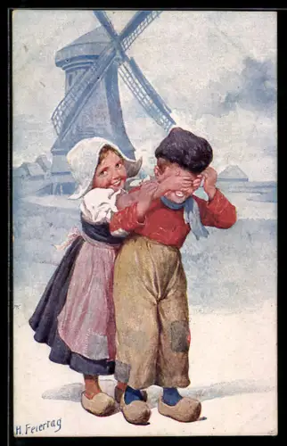 Künstler-AK Karl Feiertag: kleines niederländisches Paar