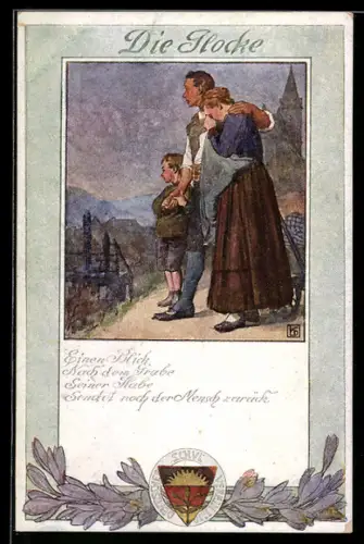 Künstler-AK Karl Friedrich Gsur: Deutscher Schulverein NR. 197: Lied von der Glocke, Frau weint